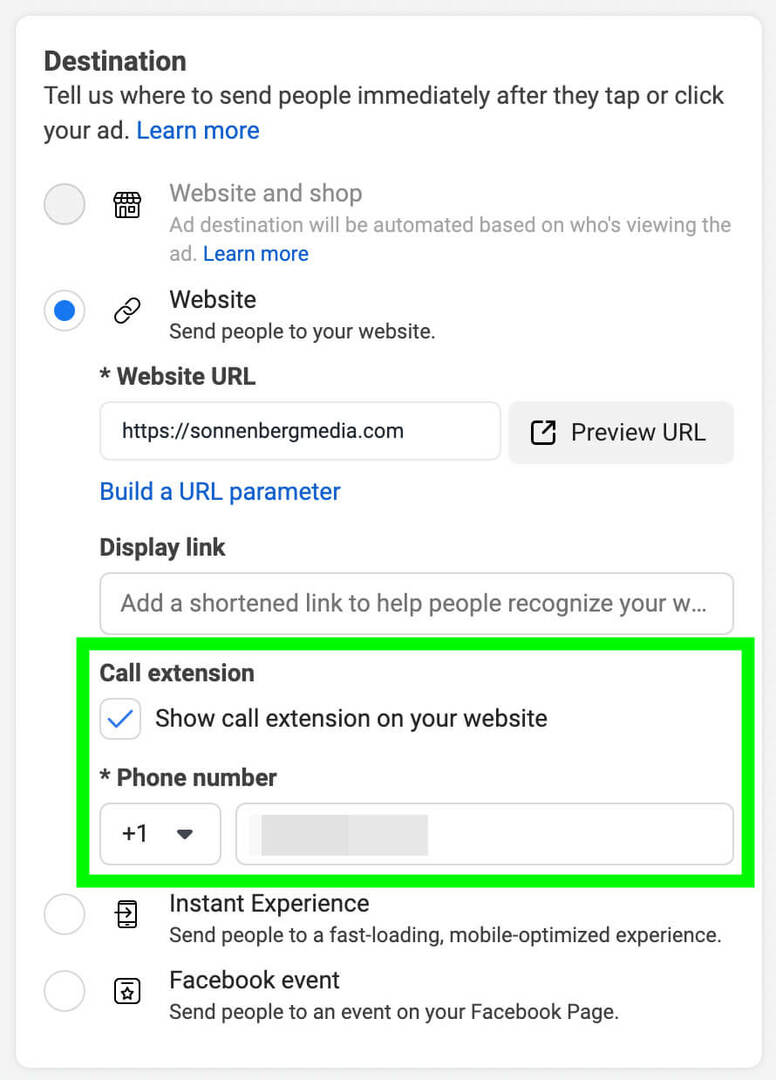 how-to-use-the-meta-call-ads-pre-call-business-feature-ad-level-enter-landing-page-url-check-call-extension-box-enter-business-phone-number- primjer-11