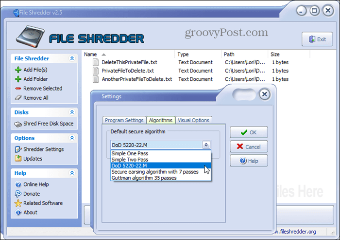 Alat za sigurno uklanjanje datoteka Shredder za Windows