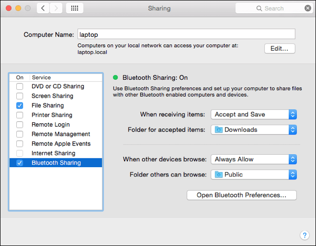 Dijeljenje Bluetoothom na Mac računalu