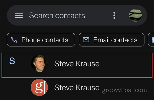 odaberite kontakt google kontakte