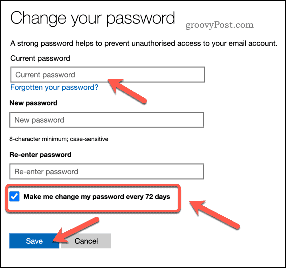 Postavite istek lozinke na Microsoftovom računu