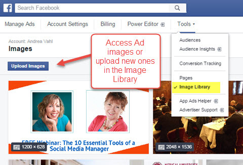 pristup biblioteci slika facebook upravitelja oglasa