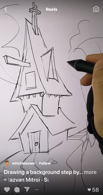 primjer instagram koluta koji prikazuje korak-po-korak tutorial za crtanje