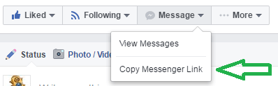 Pronađite vezu za Messenger vaše Facebook stranice.