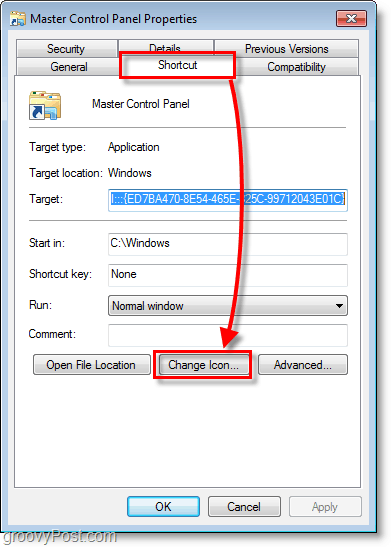 Snimka zaslona za Windows 7 - kako promijeniti ikonu za prečac