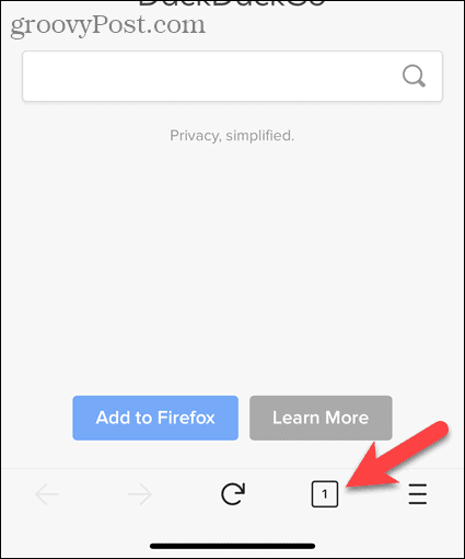 Dodirnite gumb na kartici Firefox za iOS