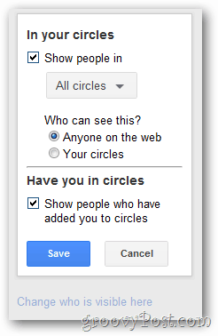 google + prikaz postavki kruga profila