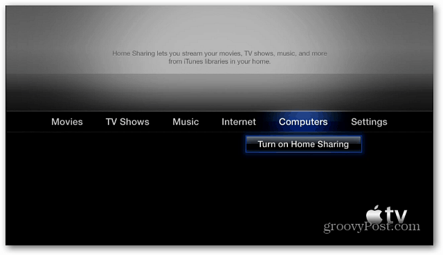 Apple TV uključite dijeljenje kućnih dijelova