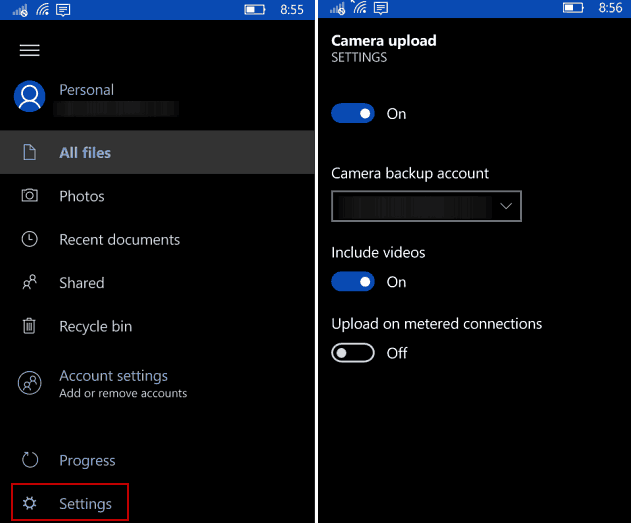 Neka se Windows 10 Mobile automatski napravi sigurnosna kopija za OneDrive