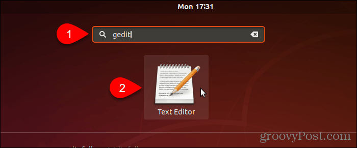 Potražite i otvorite gedit u Ubuntuu