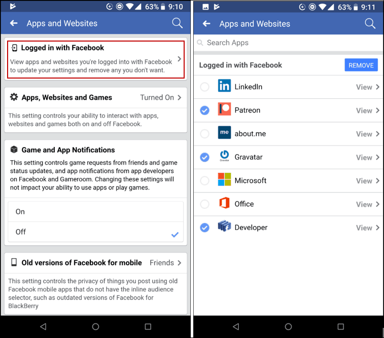 Uklonite aplikacije Facebook Mobile