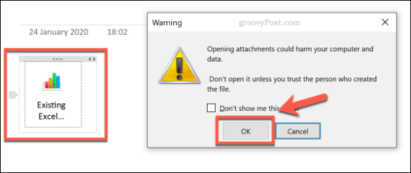 Upozorenje za otvaranje datoteke u OneNoteu