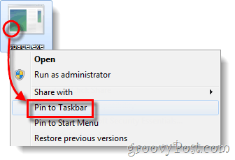 prikvači exe datoteku na programsku traku Windows 7