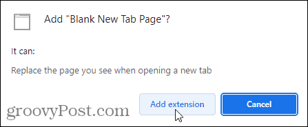 Kliknite Dodaj proširenje da dodate proširenje Prazna stranica nove kartice u Chrome