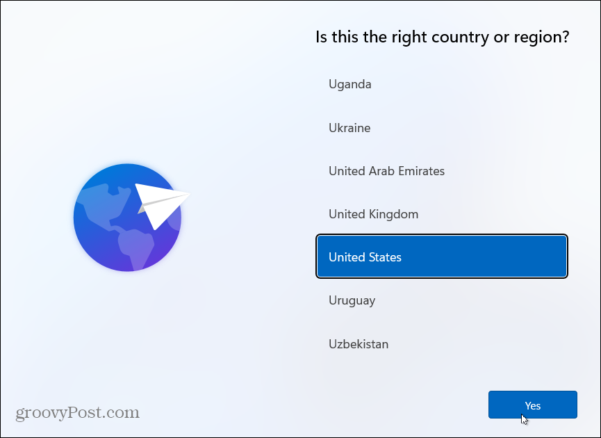 Odaberite Država Instalirajte Windows 11