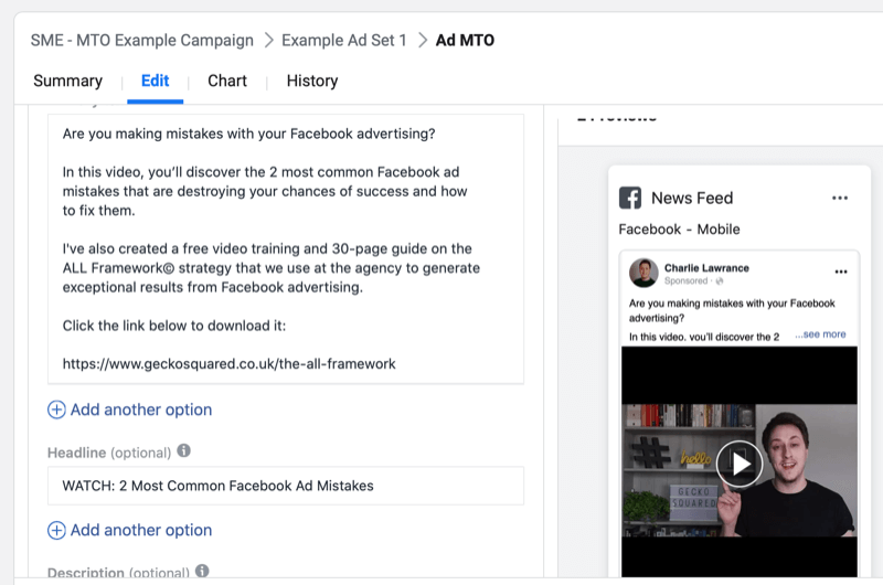 korak po korak vodič za stvaranje Facebook kampanje s više opcija teksta