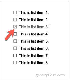 Primjer popisa za provjeru u Google dokumentima