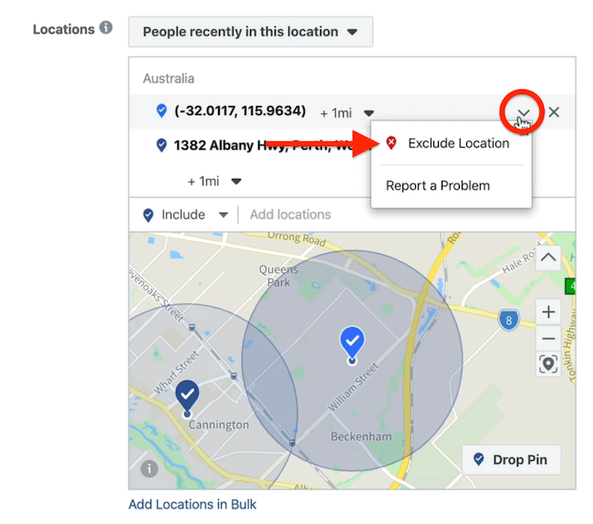 Izuzmite opciju Lokacija na razini skupa oglasa u Facebook Ads Manageru