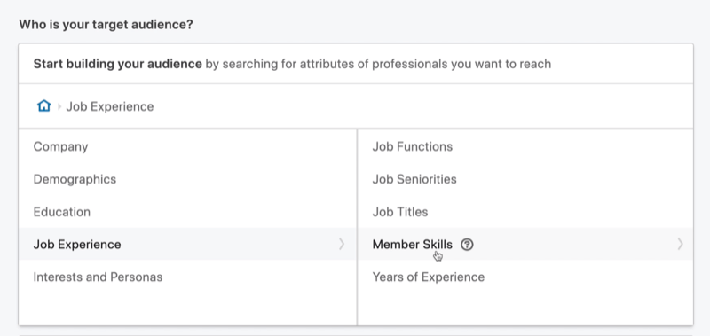 odaberite Članske vještine za ciljanje LinkedIn poruka
