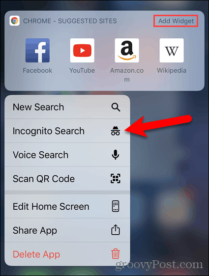 Dugo pritisnite ikonu Chromea i odaberite anonimno pretraživanje