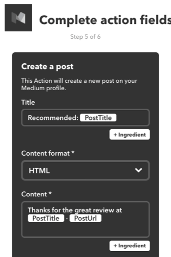 Također možete stvoriti IFTTT aplet da biste preporučili post s Mediuma na svom Medium računu.