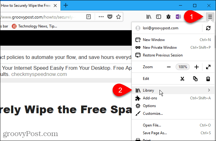 Odaberite Biblioteka u Firefoxu za Windows