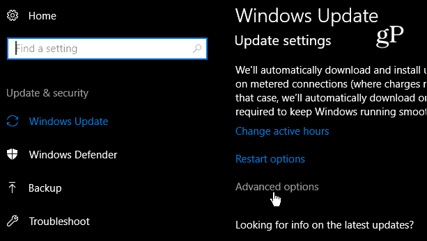 Napredne postavke ažuriranja za Windows 10