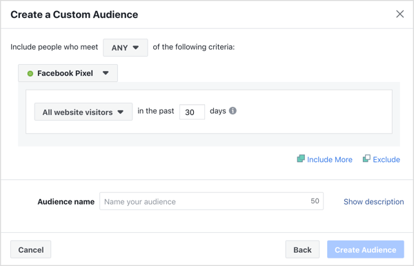 Izradite prilagođenu publiku web mjesta za ciljanje vaših Facebook oglasa.