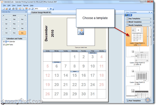 Ispis prekrivenih kalendara s Office 2010