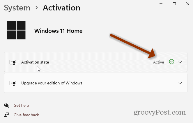 Stranica postavki aktivacije za sustav Windows 11