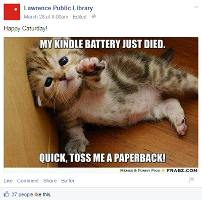 Lawrence javna knjižnica facebook post