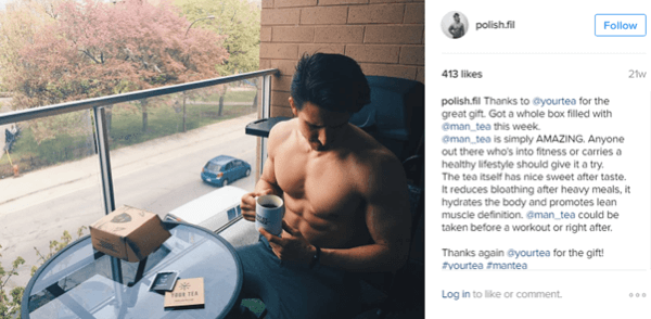 Mikro-influencer Filip Tomaszewski pozira s Man Tea i dijeli blagodati sa svojim pratiteljima na Instagramu.