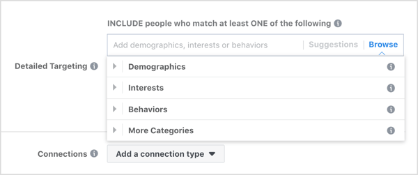 Pregledajte detaljne opcije ciljanja za Facebook oglase.