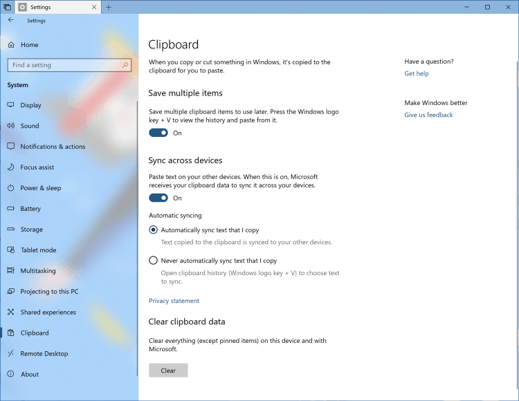 Cloud Clipboard za Windows 10 RS5