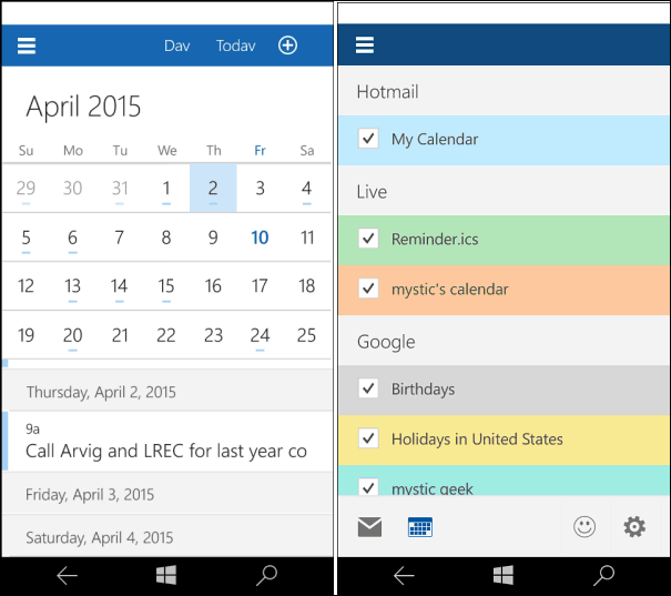 Windows 10 za kalendar telefona
