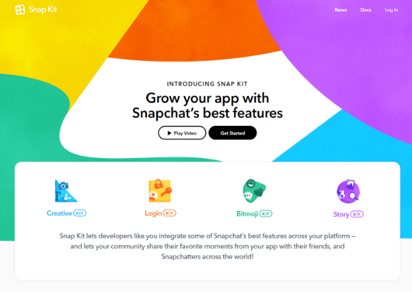 Snap Inc. predstavio je Snap Kit, punopravni komplet za programere koji proizvođačima aplikacija omogućuje da u svoje aplikacije unesu neke od najboljih dijelova Snapchata.