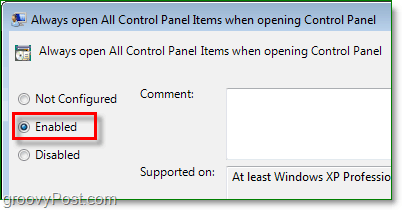 opcija za uvijek otvaranje svih stavki upravljačke ploče u sustavu Windows 7