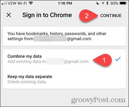 Kombinirajte moje podatke u Chromeu za iOS