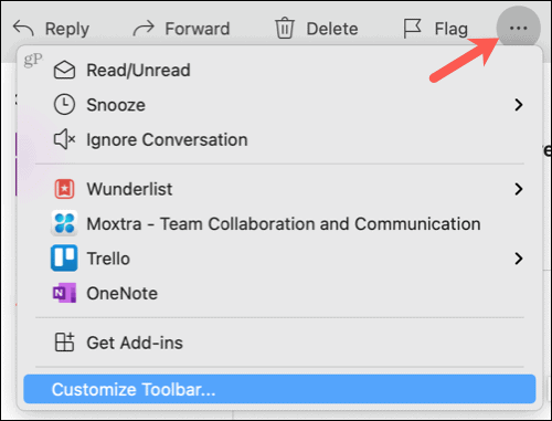 Pogledajte Više stavki, Prilagodite alatnu traku u programu Outlook na Macu