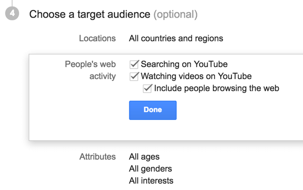Odaberite ciljanu publiku za svoj YouTube oglas.