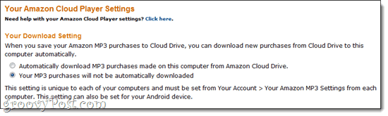 Postavke za Amazon Cloud Player
