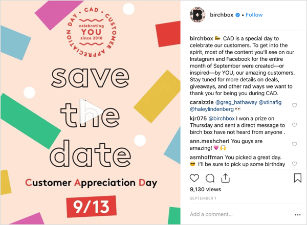 Birchboxov Instagram račun sljedbenike je počastio ponudama, darivanjima i iznenađenjima u povodu Dana zahvalnosti kupaca.