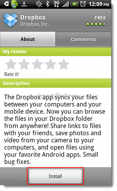 Instalacija Android Dropbox-a