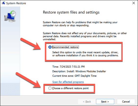 mogućnosti vraćanja sustava Windows 11