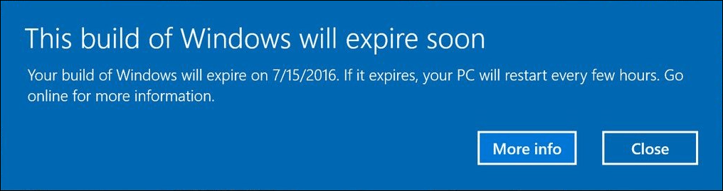 Windows 10 Insider Preview gradi upozorenje korisnicima s obavijestima o isteku