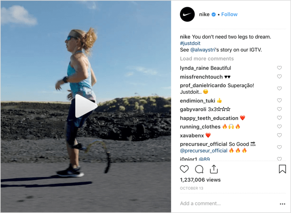 Nike Instagram objava koja promovira IGTV