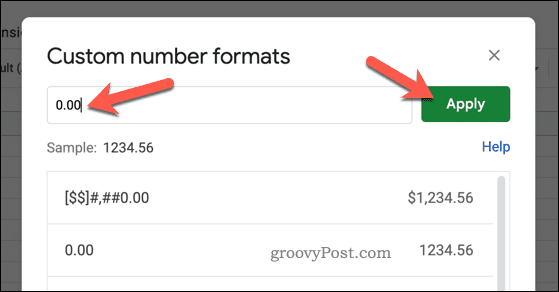Postavite prilagođeni format broja u Google tablicama