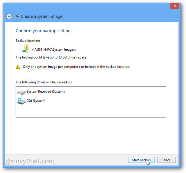Windows 8 start backup