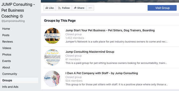Kako koristiti značajke Facebook grupa, primjer grupa na Facebook stranici, JUMP Consulting
