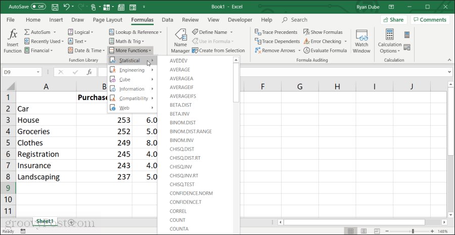 Odabir prosječne vrijednosti u Excelu